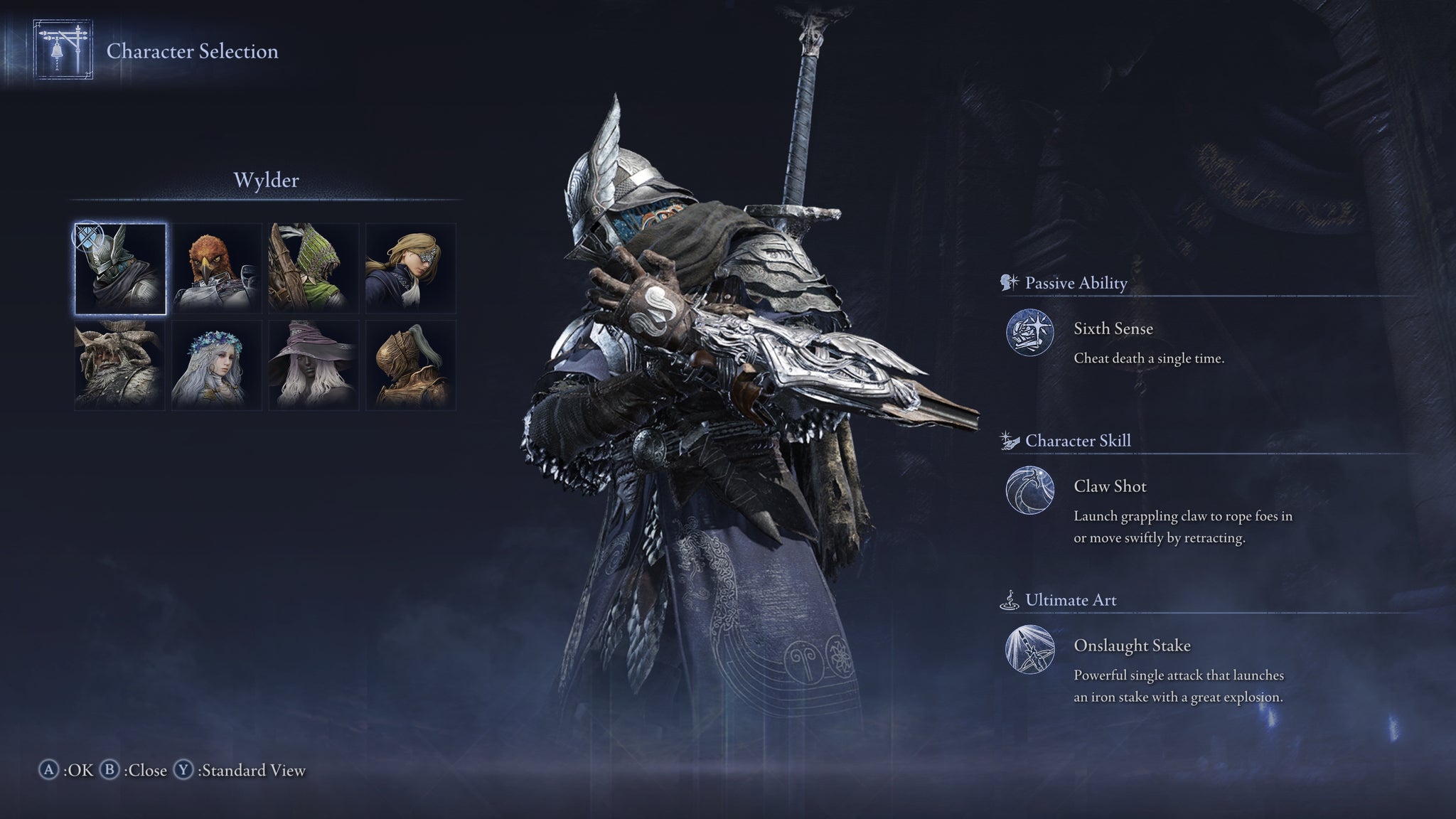 The Elden Ring: Nightreign character selection screen, with the Wylder selected and shown posing in the centre of the screen. - 8