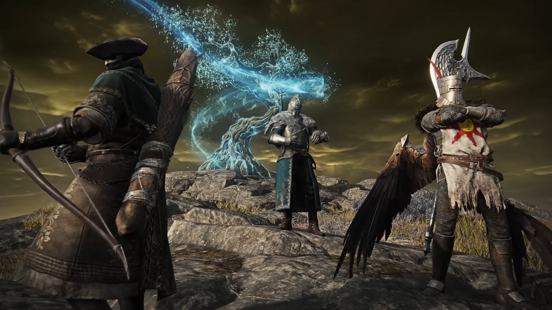 Three characters dressed up as characters from Bloodborne and Dark Souls in Elden Ring Nightreign. - 1