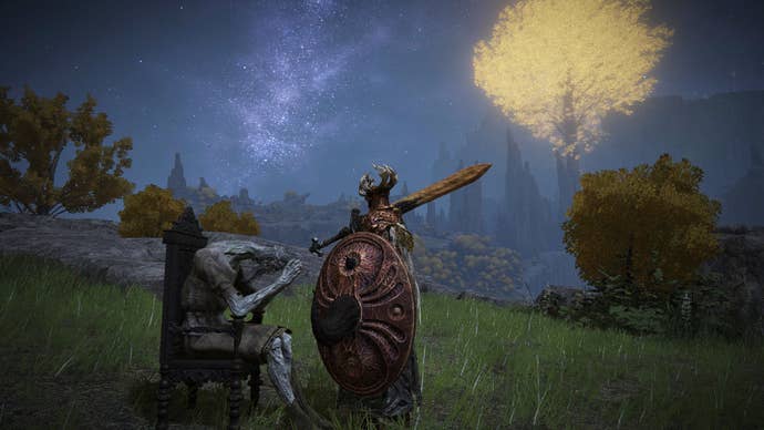 A dead NPC praying in Elden Ring.