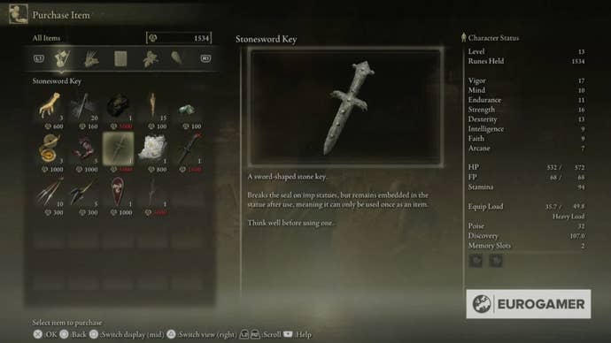 elden ring patches swordstone key item in shop menu murkwater cave