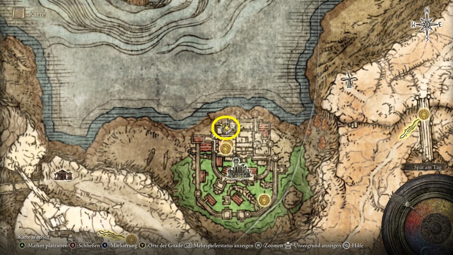 A map screen from Elden Ring showing the location of the Perfumer&rsquo;s Cookbook 2