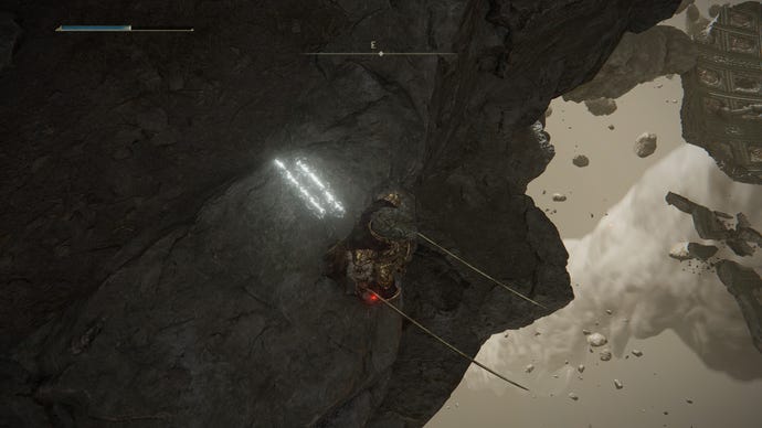 The cliff and platform that lead to the hidden Dragonlord Placidusax arena location in Elden Ring