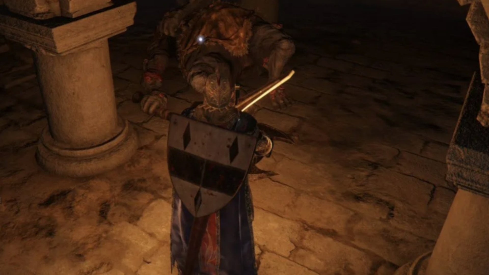 elden ring player and sleeping enemy in cliffbottom catacombs