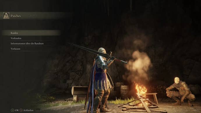 elden ring player at patches' emporium in murkwater cave