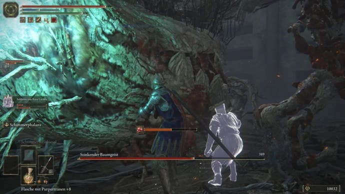 elden ring player attacking putrid tree spirit boss