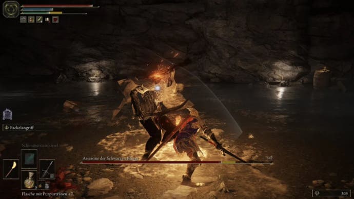elden ring player attacking sages cave black knife assassin enemy