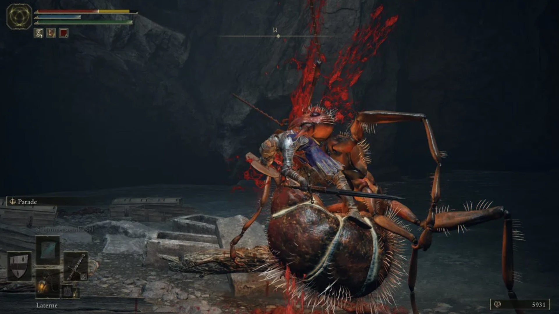 elden ring player being bitten by ainsel river ant