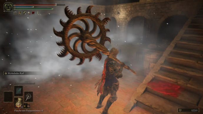 elden ring player by mist and stairs in goal cave