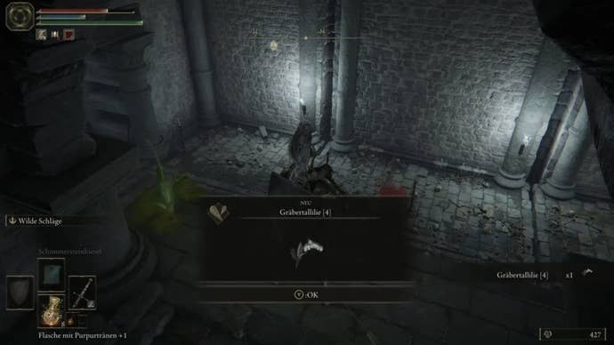 elden ring player collecting plant in black knife catacombs