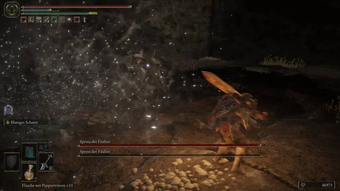 elden ring player defeating one of two kindred rot enemies in seethewater cave