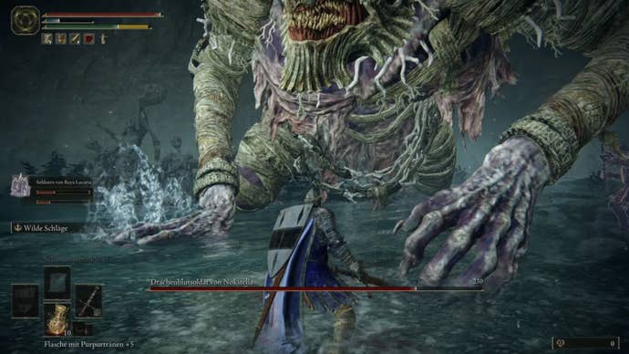 elden ring player facing dragonkin soldier boss