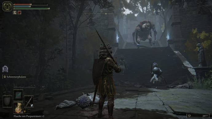 elden ring player facing monsters guarding stairs at caria manor