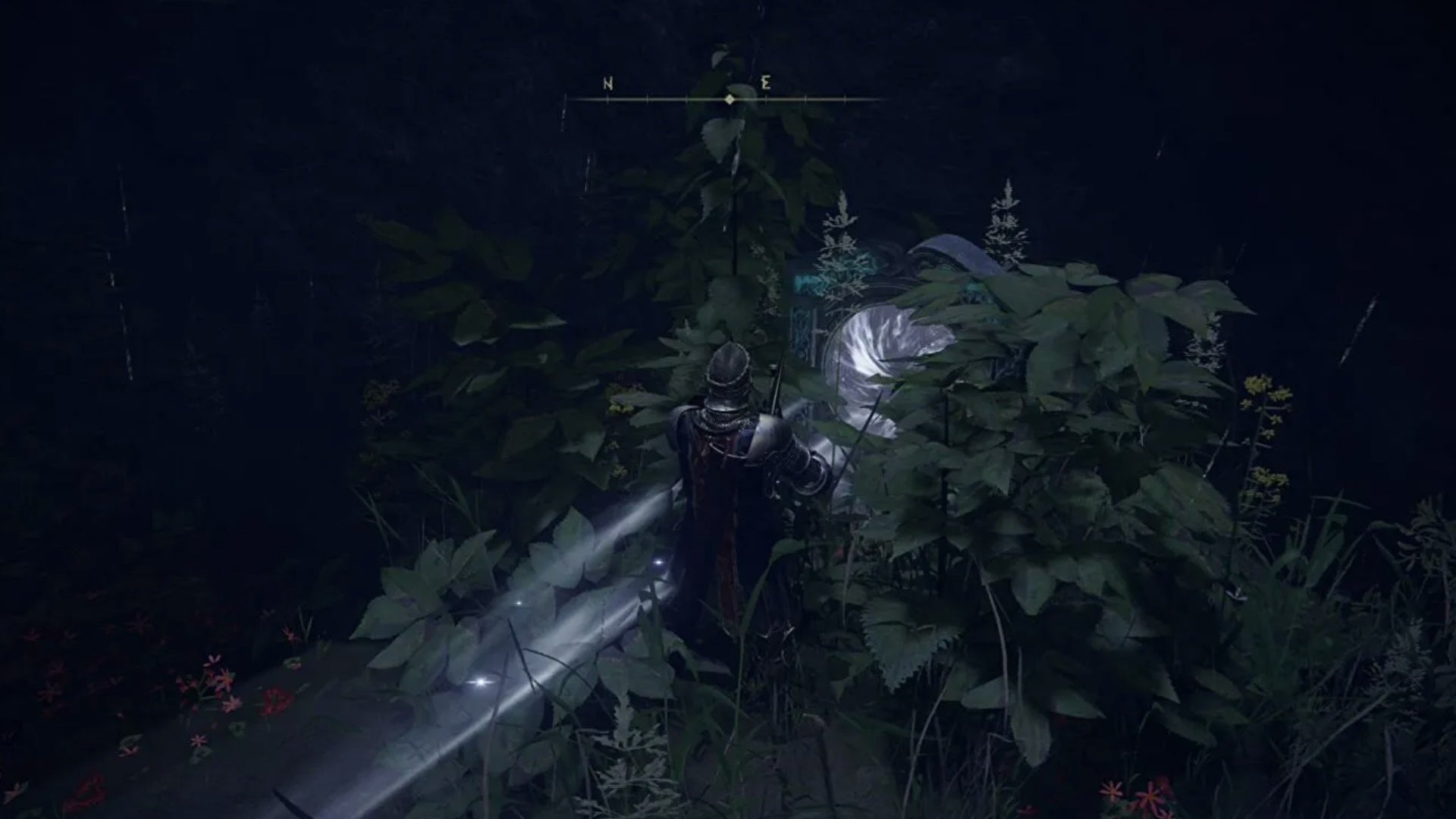 elden ring player facing teleporter to beasts' lair at night