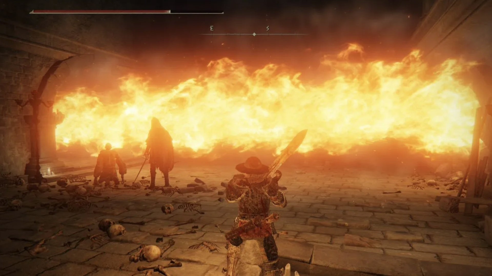 elden ring player facing wall of flames in gelmir&rsquo;s grave