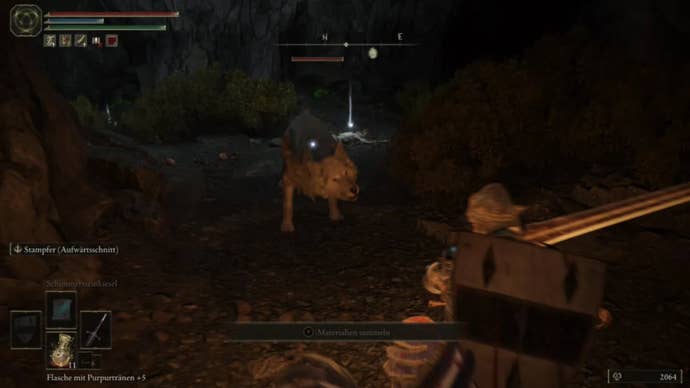 elden ring player facing white wolf in dragonbarrow cave