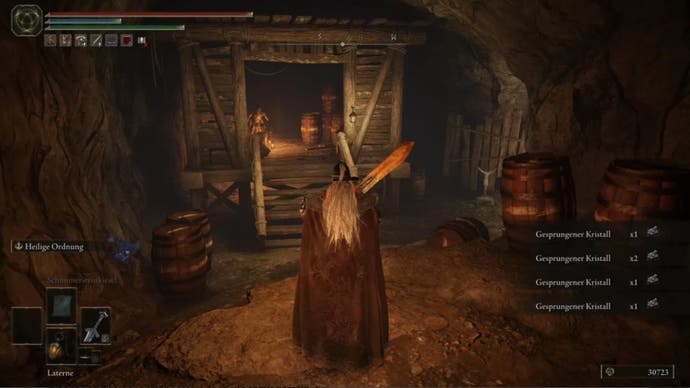 elden ring player facing wooden hut in old altus tunnel