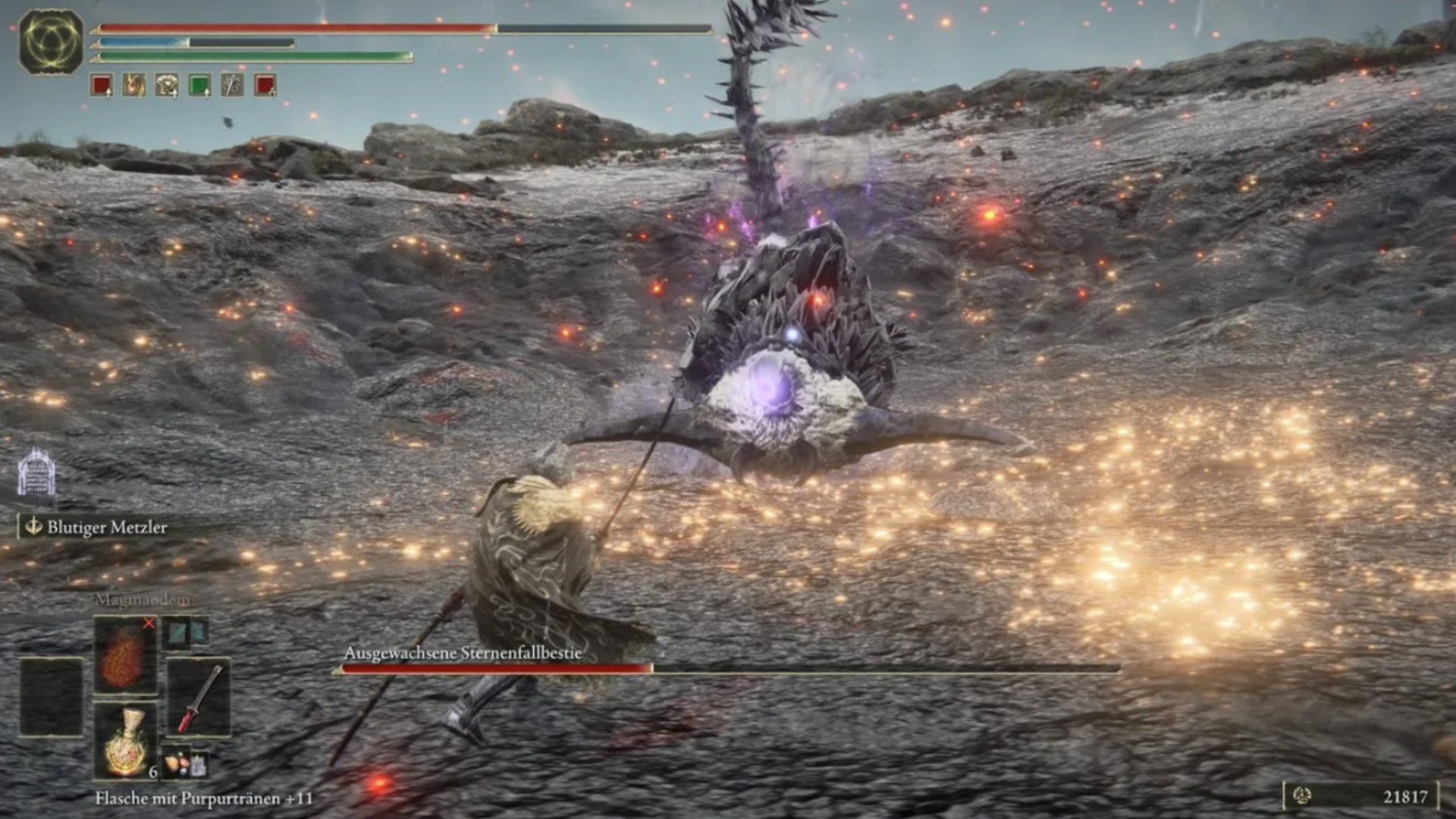 elden ring player fighting full grown fallingstar beast