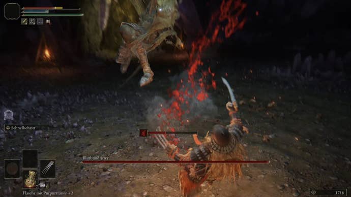 elden ring player fighting lakeside crystal cave bloodhound knight