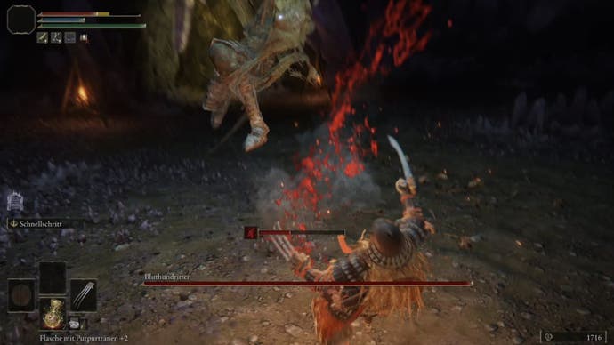 elden ring player fighting lakeside crystal cave bloodhound knight