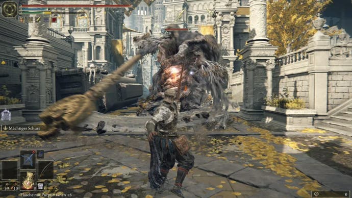 elden ring player fighting monster with a two-handed bow