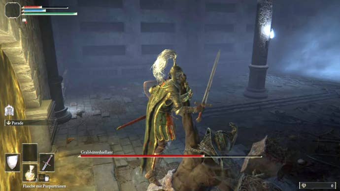 elden ring player fighting murkwater catacombs grave warden duelist