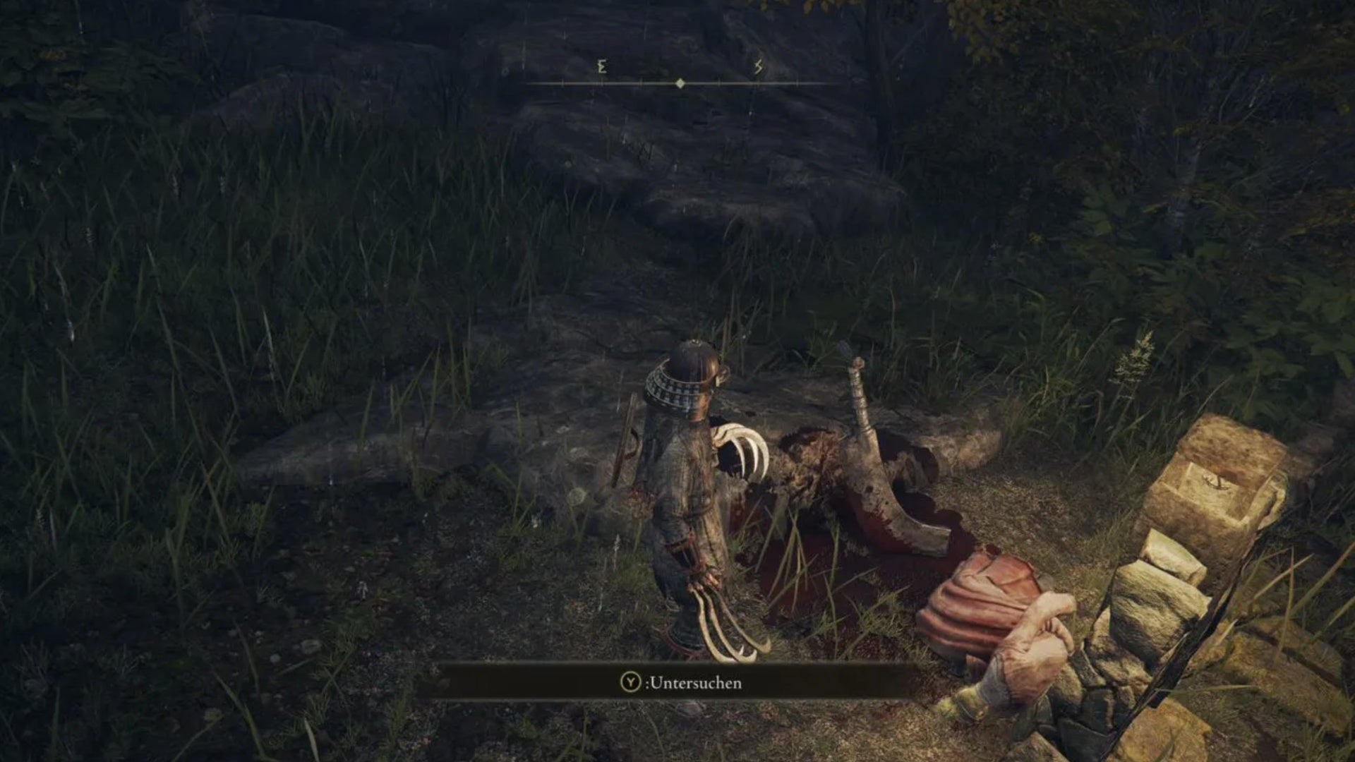 elden ring player looking at irina&rsquo;s cleaver weapon in the ground