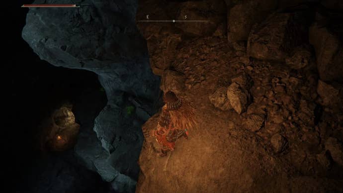 elden ring player looking down hole in lakeside crystal cave