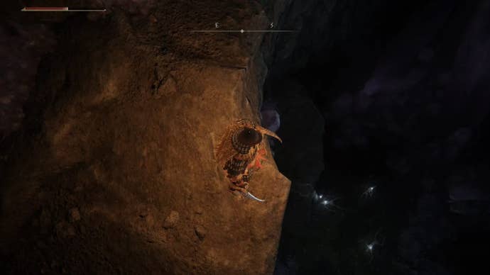 elden ring player looking down hole to the right in lakeside crystal cave