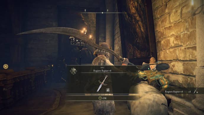 elden ring player obtaining rogiers rapier weapon