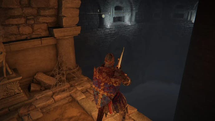 Elden Ring player on a ledge in the Wyndham Catacombs