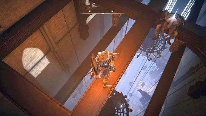 elden ring player on roof beam in raya lucaria academy