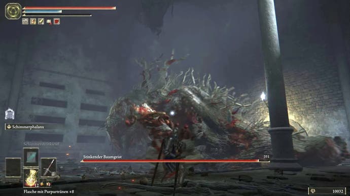 elden ring player pushing putrid tree spirit into corner