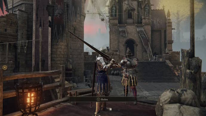 elden ring player talking to redmane castle crier