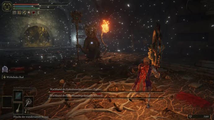 elden ring player vs minor erdtree catacombs ertree burial watchdog enemy