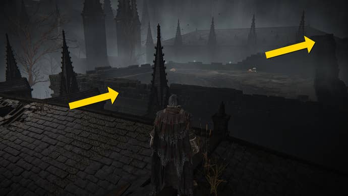 The player in Elden Ring: Shadow Of The Erdtree follows a path through the Church District of Shadow Keep to reach the Prayer Room.