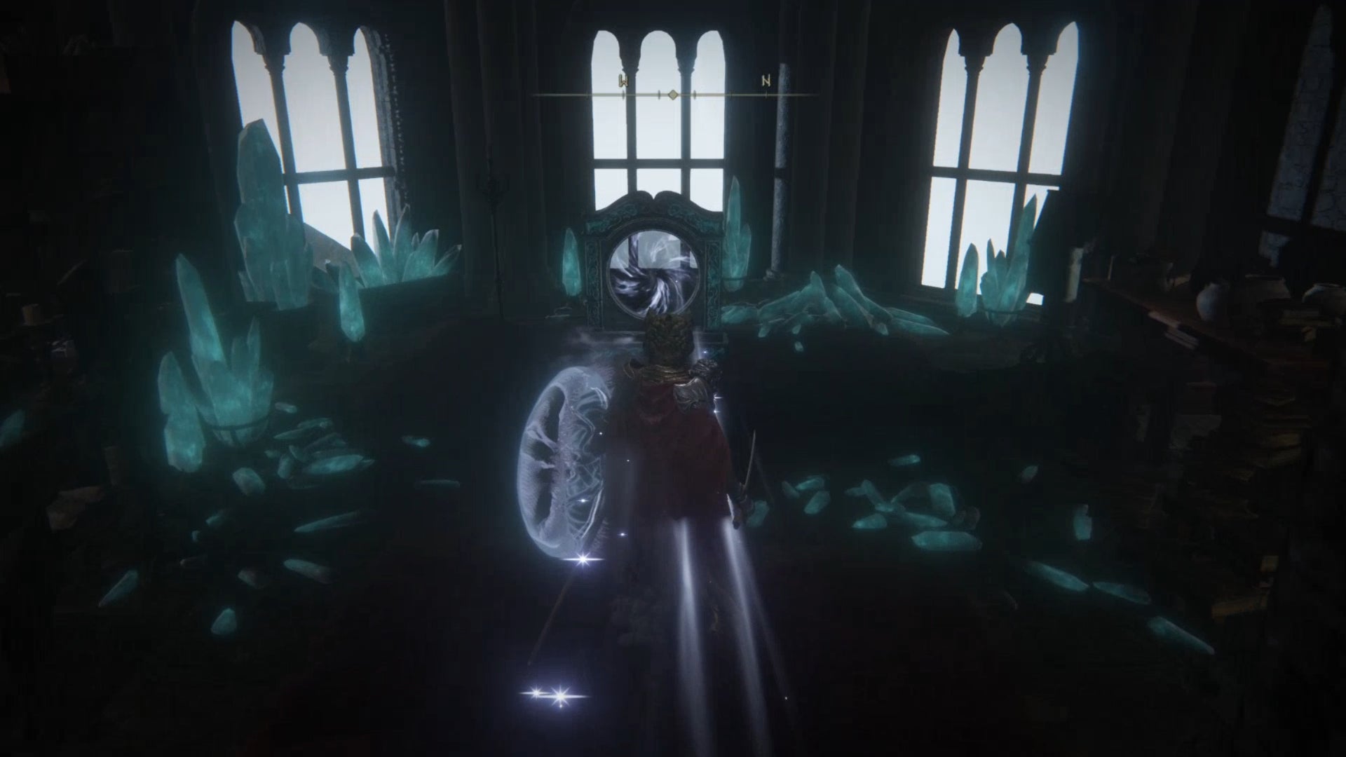 The player in Elden Ring looks upon a teleporter at the top of Renna's Rise in Liurnia. - 12