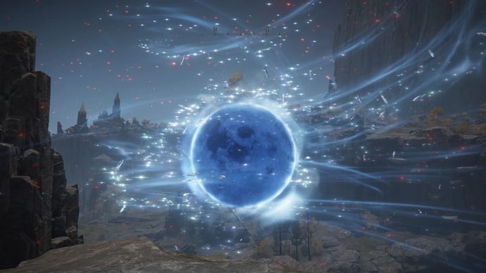 Capture d'écran d'Elden Ring du Ternished exécutant le sort de la lune noire de Ranni.