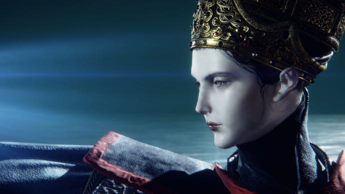 A close-up of Rennala's face in Elden Ring.