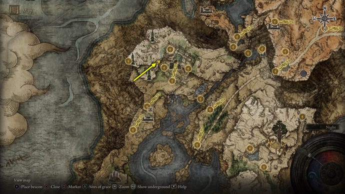 Capture d'écran de l'emplacement de la carte Ripple Blade dans Elden Ring.