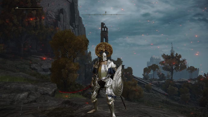Screenshot of the Tarnished in Elden Ring wielding the Rivers Of Blood
