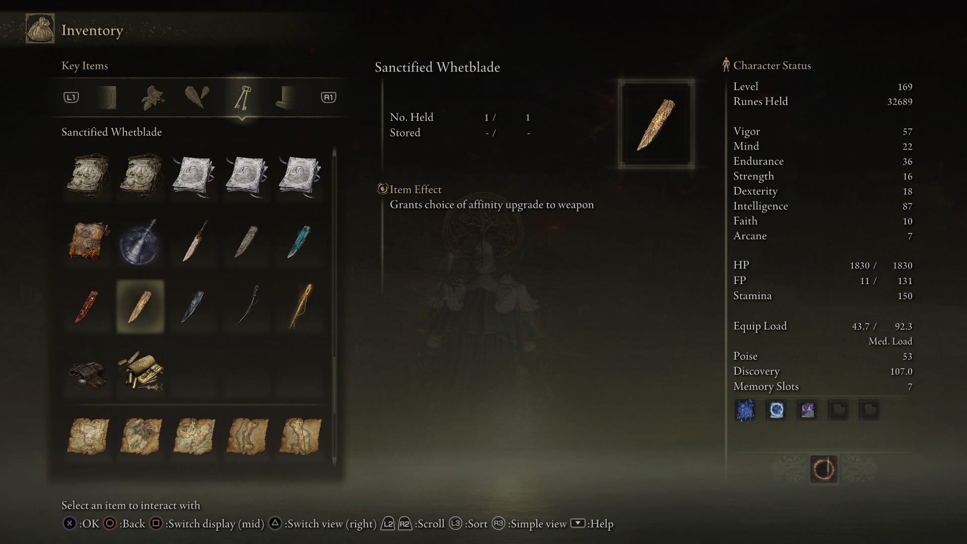 Screenshot of the Elden Ring item description menu, featuring the Sanctified Whetblade. - 10
