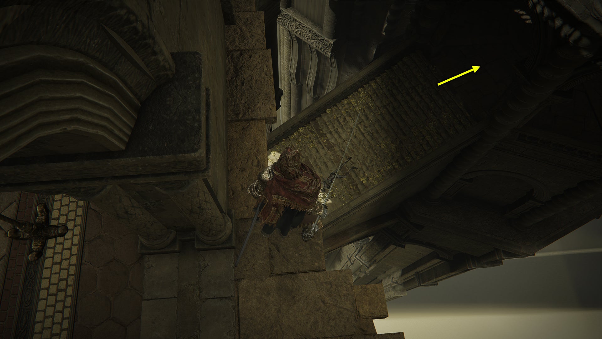 Elden Ring: Shadow Of The Erdtree screenshot of the the route to take through Enir-Ilim to find the Euporia blade.