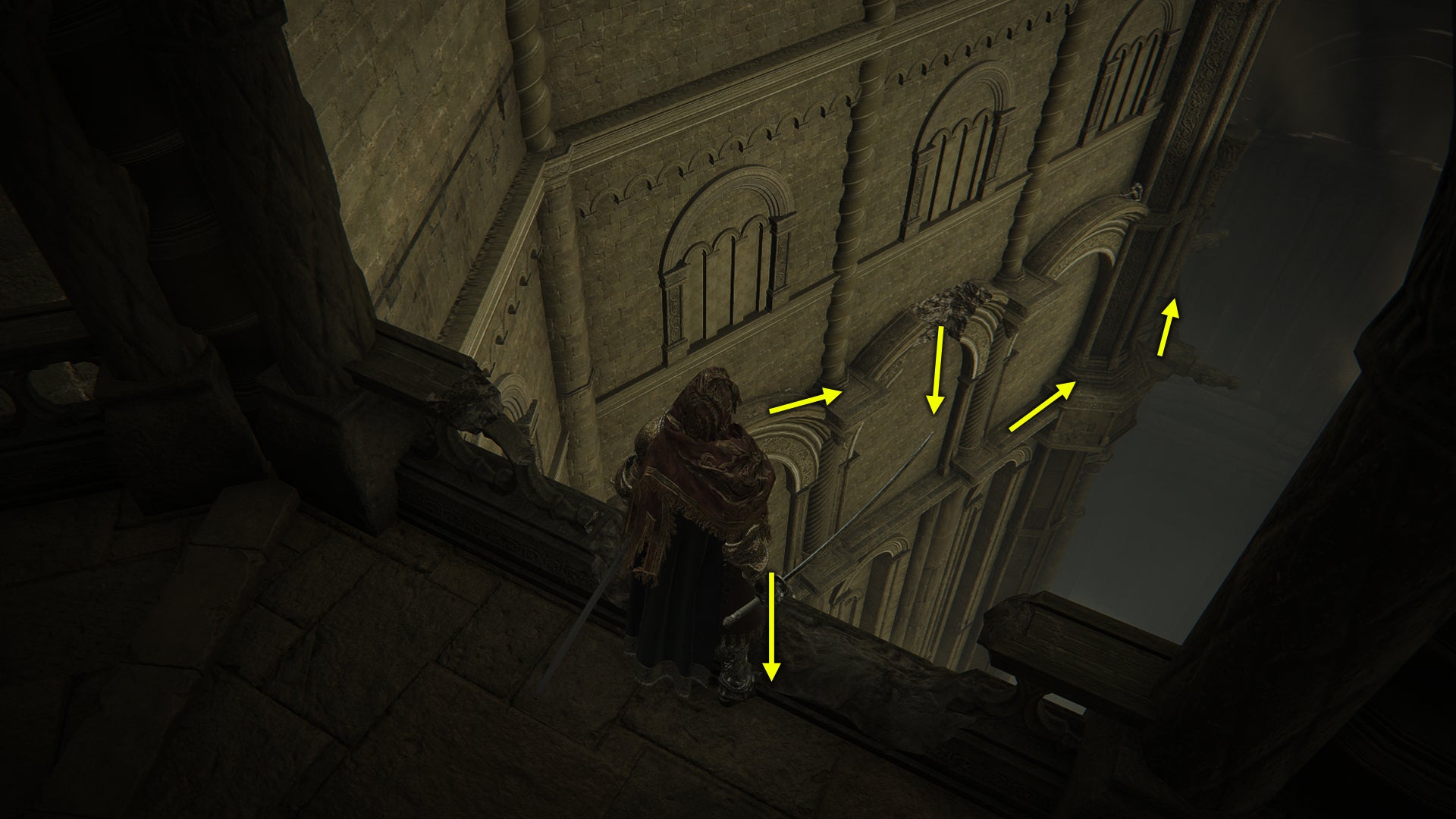 Elden Ring: Shadow Of The Erdtree screenshot of the the route to take through Enir-Ilim to find the Euporia blade.