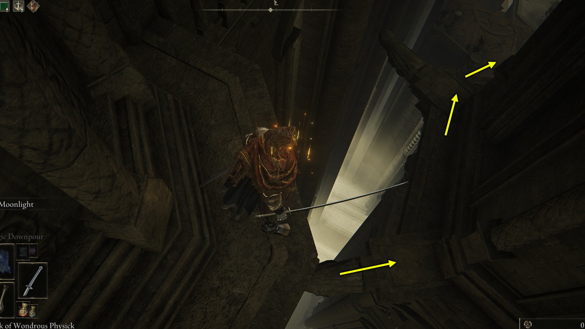 Elden Ring: Shadow Of The Erdtree screenshot of the the route to take through Enir-Ilim to find the Euporia blade.