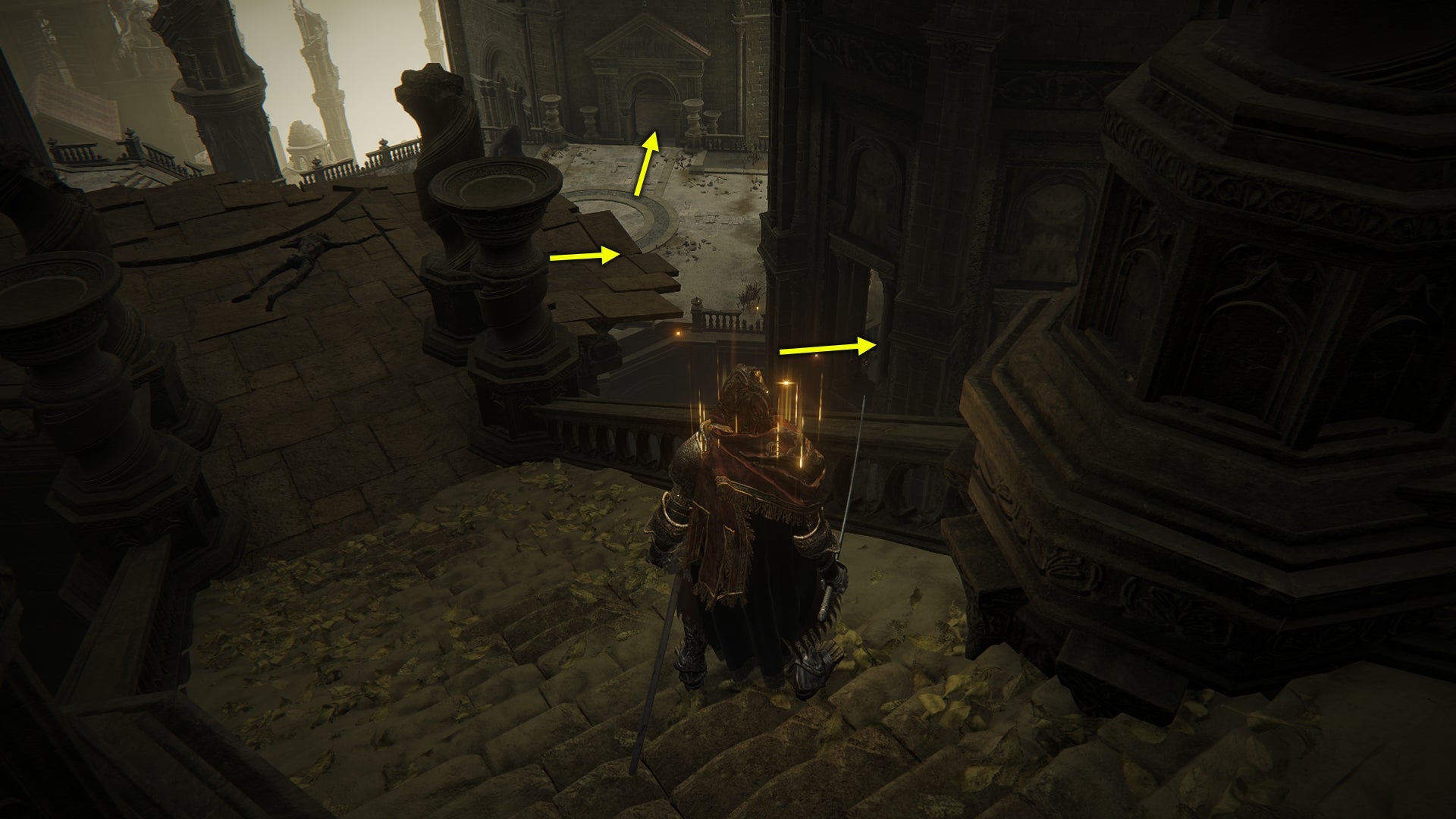 Elden Ring: Shadow Of The Erdtree screenshot of the the route to take through Enir-Ilim to find the Euporia blade.