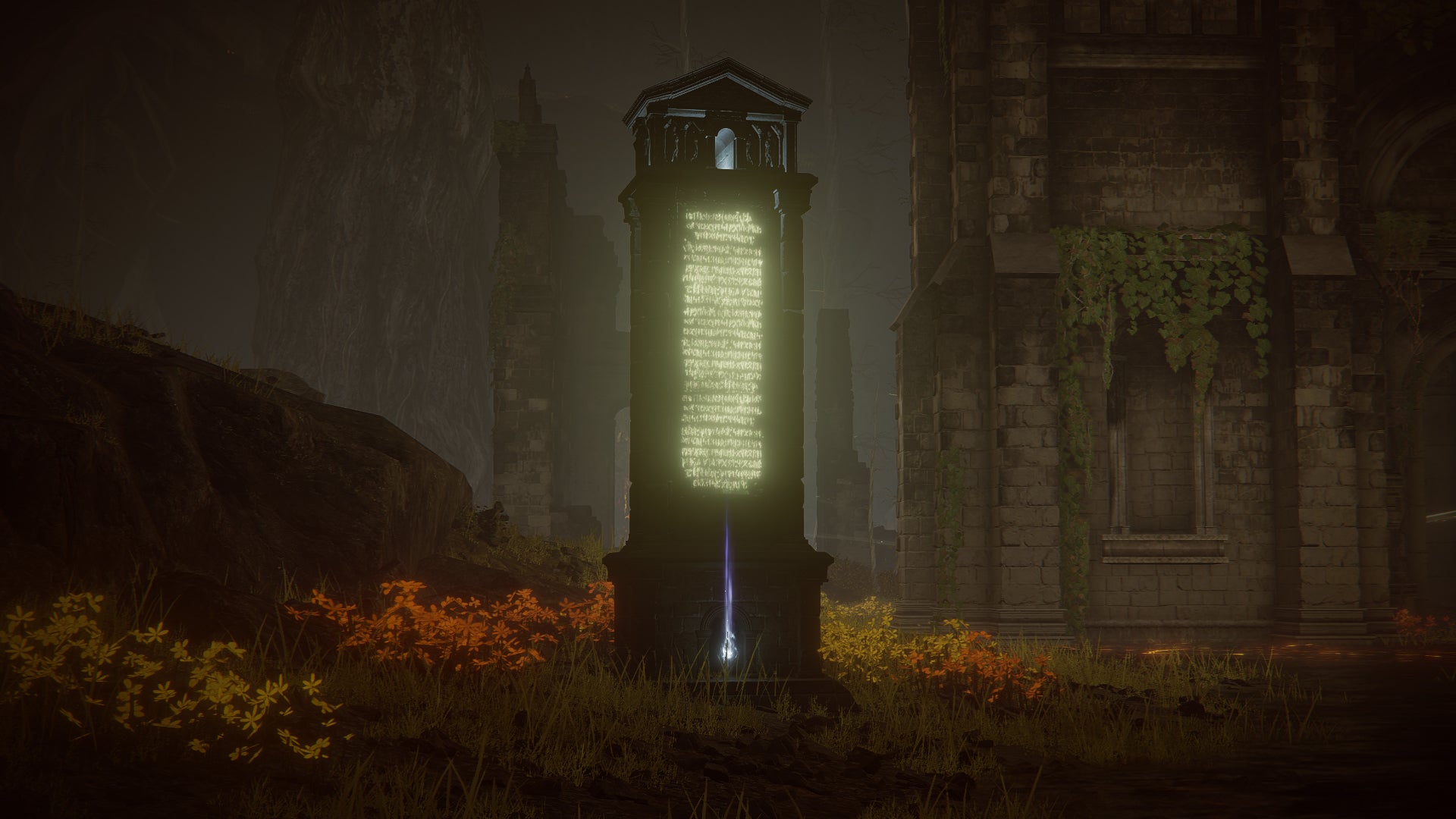 Elden Ring: Shadow Of The Erdtree screenshot of the Abyssal Woods and overlooking the monument which contains the region's Map Fragment. - 1