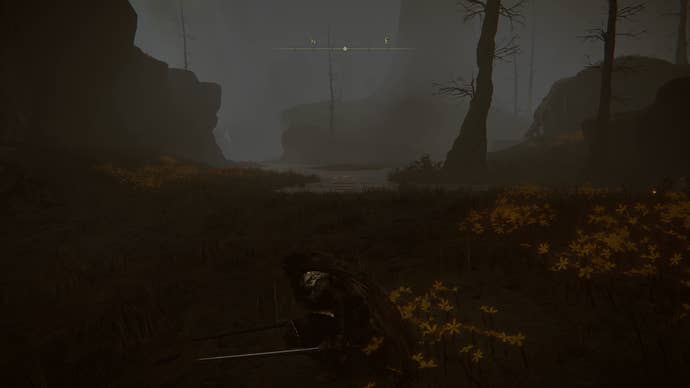 The Tarnished walking towards a Site of Grace in the Abyssal Woods in Elden Ring Shadow of the Erdtree.