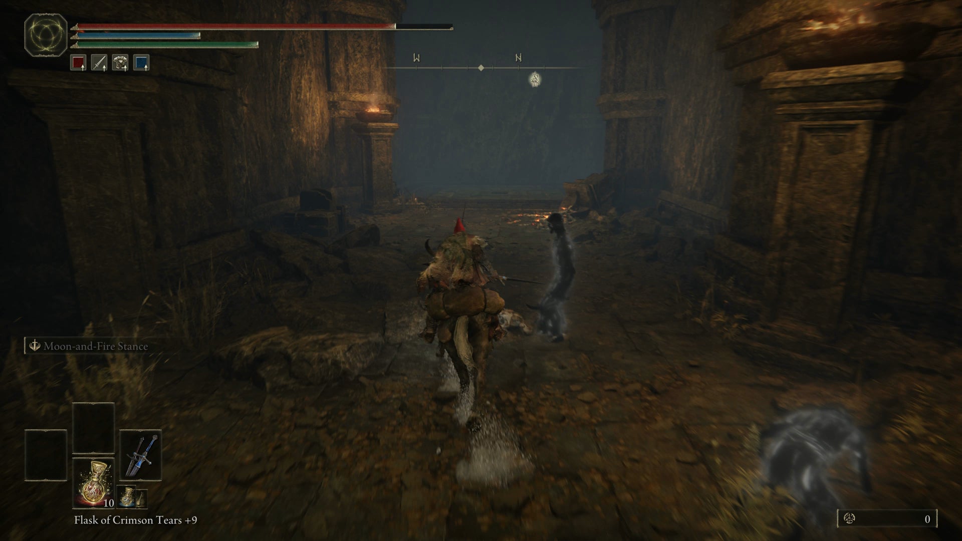 The Tarnished riding towards an elevator in the Ancient Ruins of Rauh in Elden Ring Shadow of the Erdtree. - 17