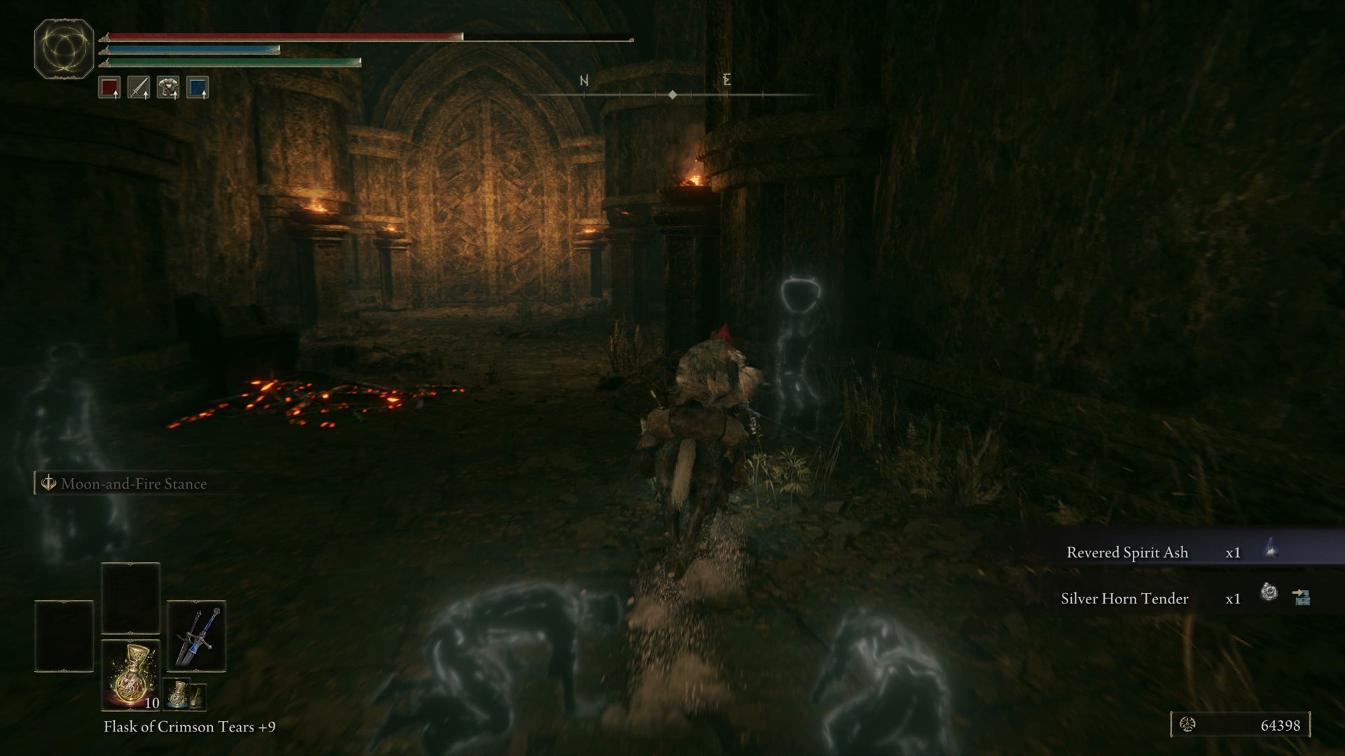 The Tarnished breaking a shadow pot to collect a pinch of Revered Spirit Ash in the Ancient Ruins of Rauh in Elden Ring Shadow of the Erdtree. - 6