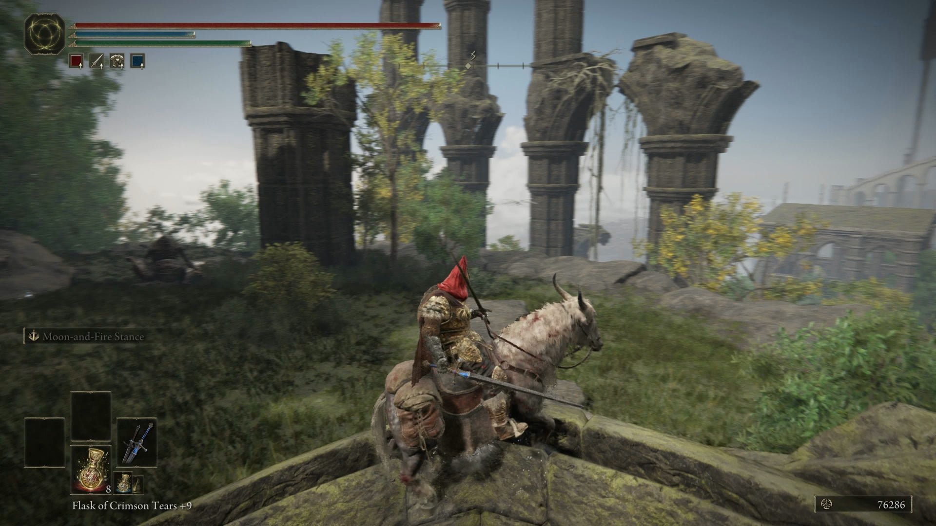 A bloodfiend guarding a secret boss fight in the Ancient Ruins of Rauh in Elden Ring Shadow of the Erdtree. - 8